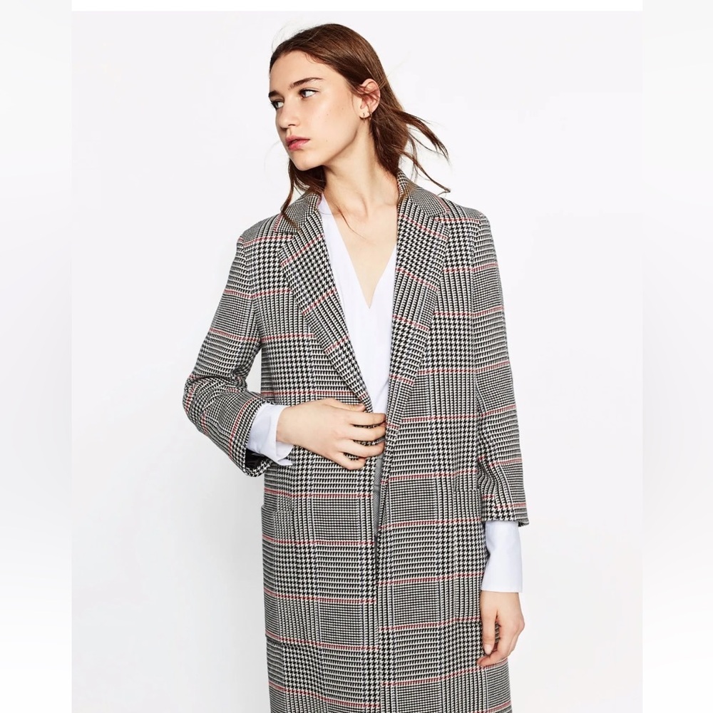 Zara Rare Ecru Tartan Checked Classic Coat Bloggers Favourite.